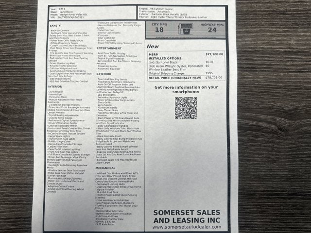 2018 Land Rover Range Rover Velar R-Dynamic HSE