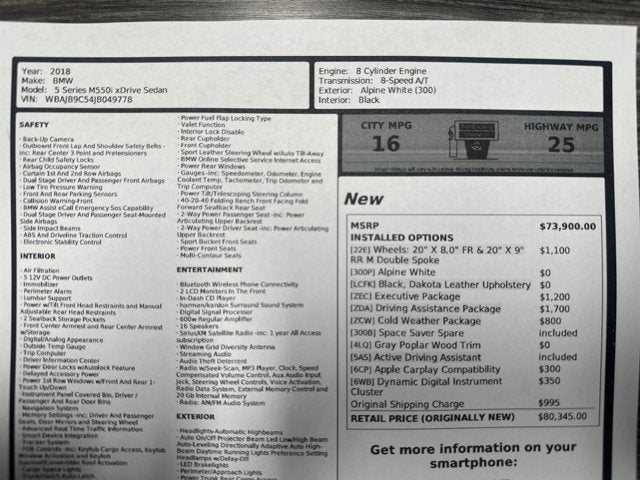 2018 BMW 5 Series M550i xDrive
